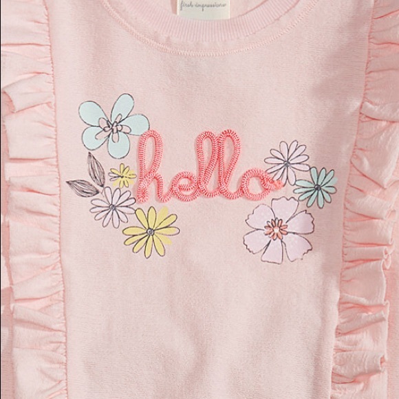NWT New Impressions Pink Ruffled “Hello” Top 24mo - Picture 2 of 2